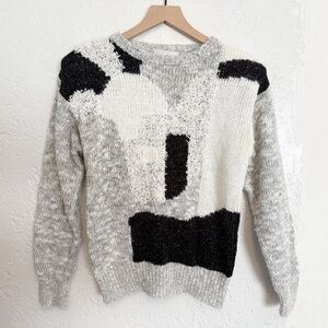 Vintage 80s geometric glitter crewneck knit sweater size Medium